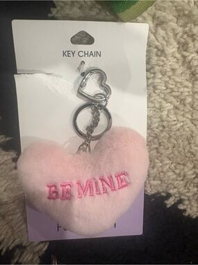 Be Mine Pink Heart Plush Keychain - Women's Accessory